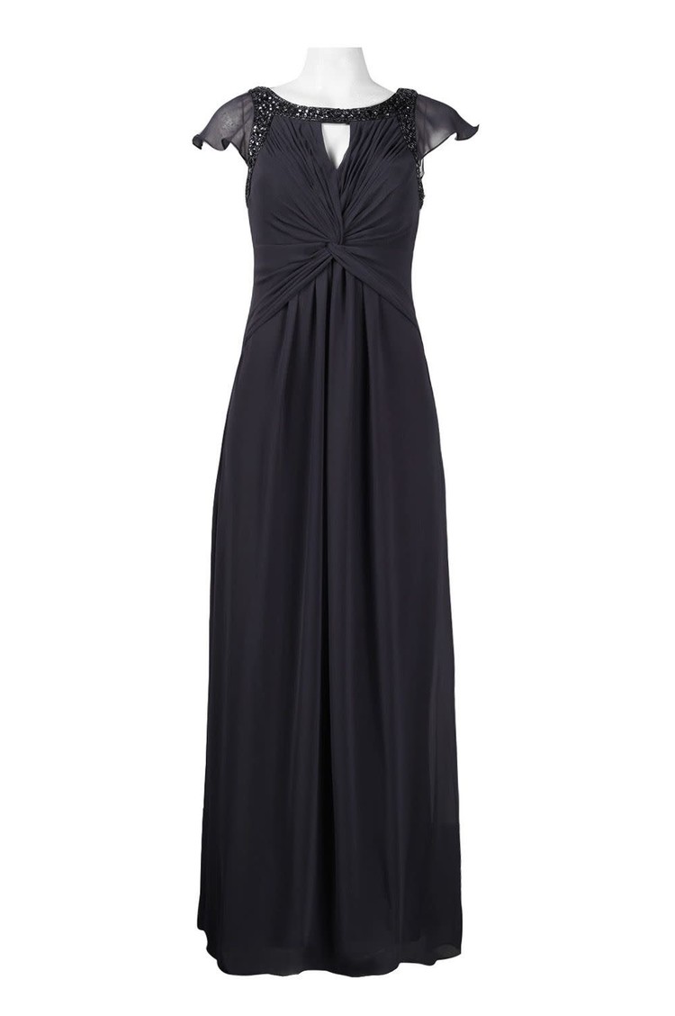 Decode 1.8 Gray Cap Sleeve Pearl and Rinestone Embellished  Gown, Size 16