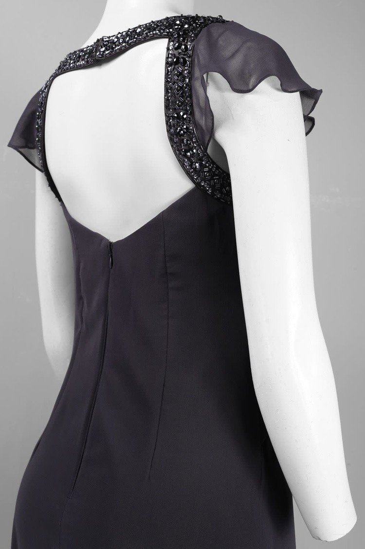 Decode 1.8 Gray Cap Sleeve Pearl and Rinestone Embellished  Gown, Size 16