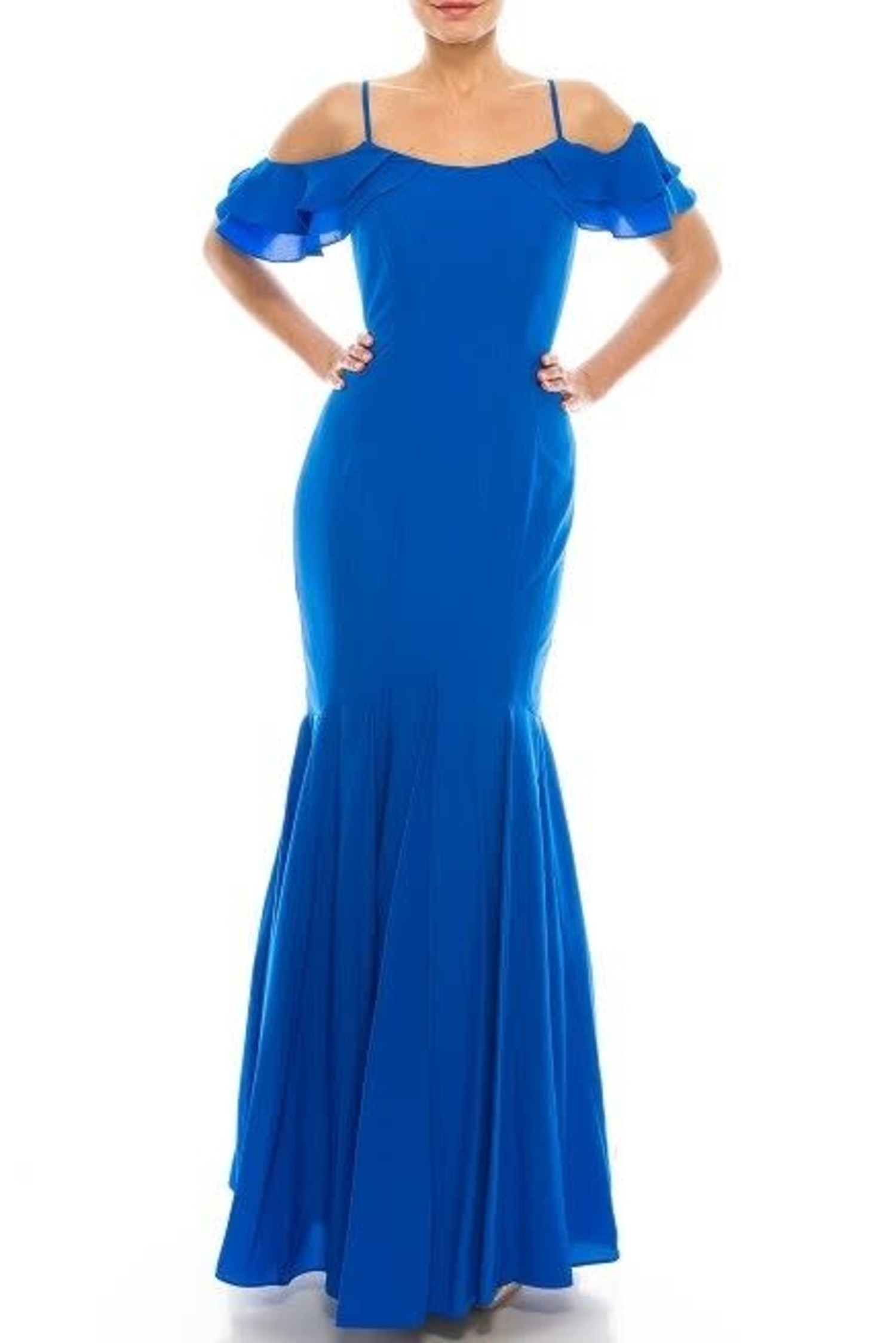 Blue Off Shoulder Mermaid Crepe Gown, Size 16 - Elements Unleashed