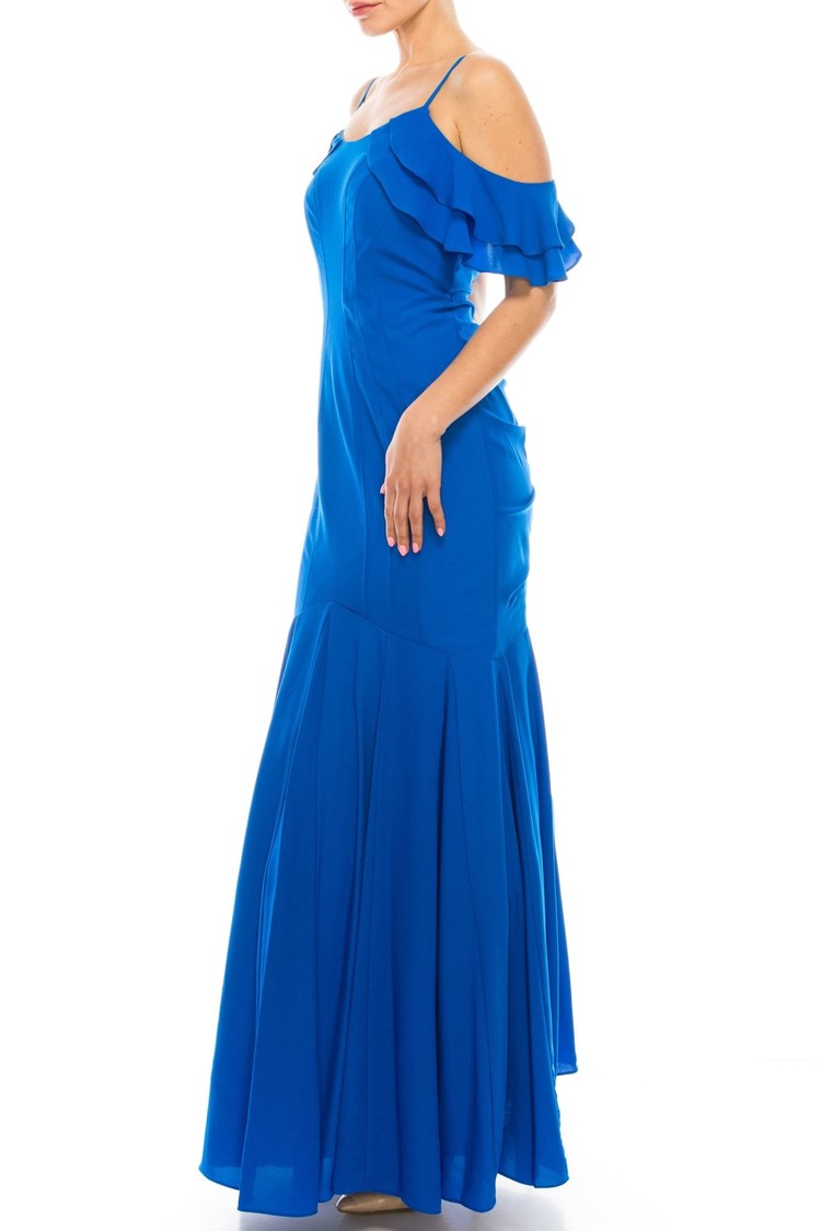 Decode 1.8 Blue Cold Shoulder Mermaid Crepe Gown, Size 16