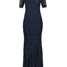 Decode 1.8 Navy Glitter Floral Lace Gown w/ Short Sleeve, Size 2