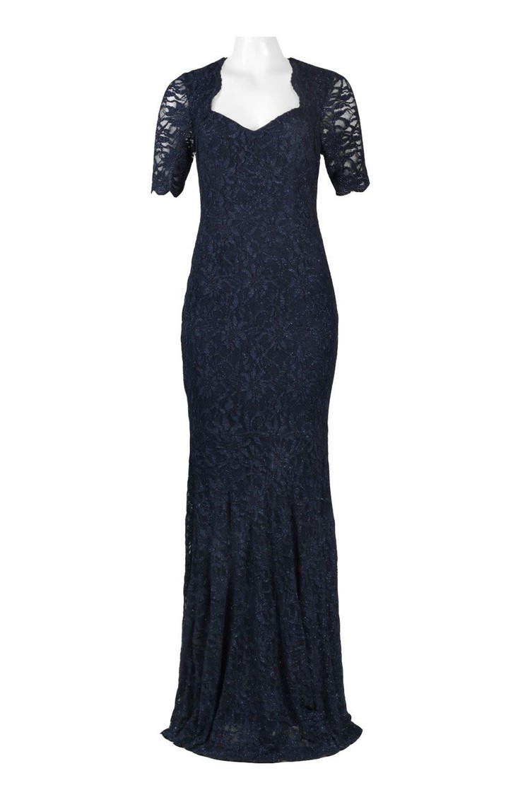 Decode 1.8 Navy Glitter Floral Lace Gown w/ Short Sleeve, Size 2