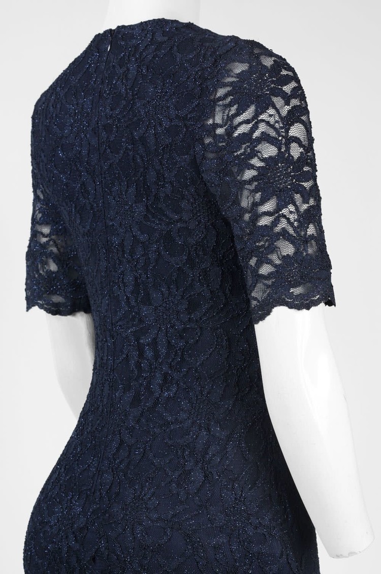 Decode 1.8 Navy Glitter Floral Lace Gown w/ Short Sleeve, Size 2