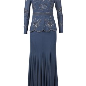 Decode 1.8 Blue Embellished Peplum Gown w/ Sleeves, Size 6