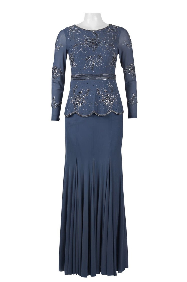 Decode 1.8 Blue Embellished Peplum Gown w/ Sleeves, Size 6