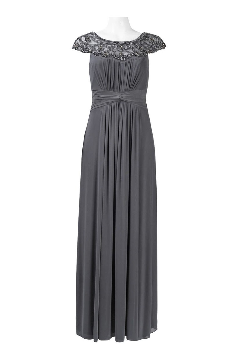 Decode 1.8 Gray Embellished Collar Ruched Waist Gown