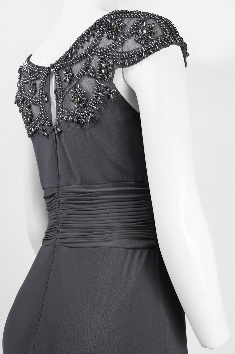 Decode 1.8 Gray Embellished Collar Ruched Waist Gown