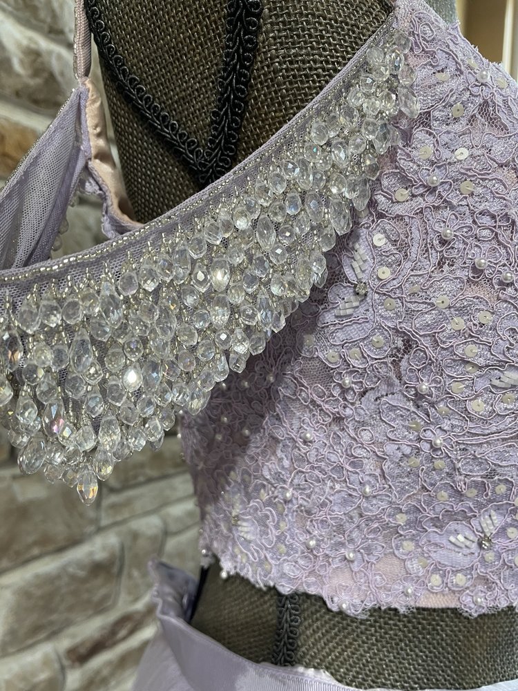 Sherri Hill Lilac Purple Chandelier Cold Shoulder Two Piece Gown, Size 4