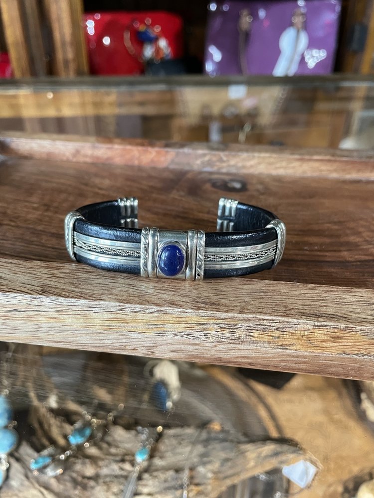 Black and Silver Cuff w/ Blue Stone