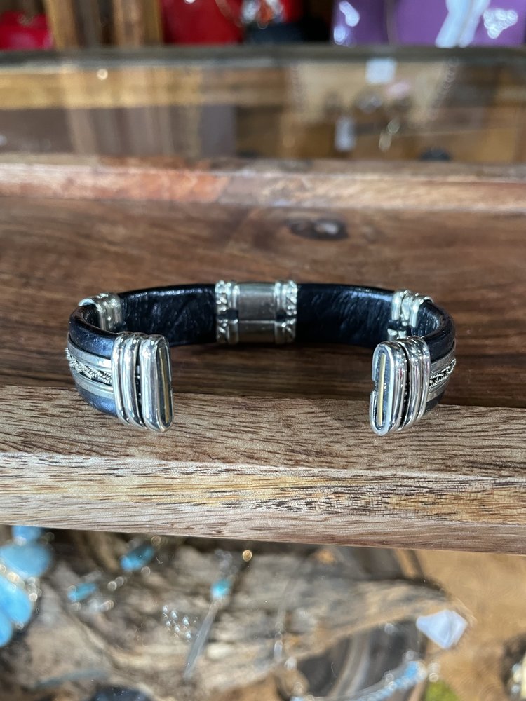 Black and Silver Cuff w/ Blue Stone