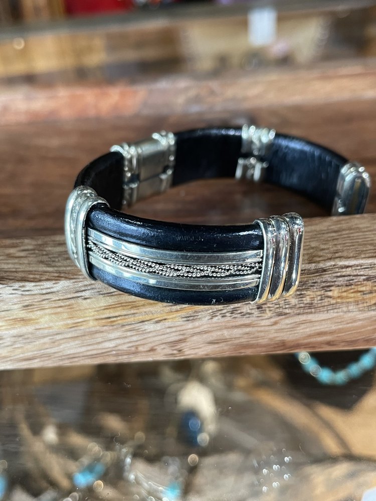Black and Silver Cuff w/ Blue Stone