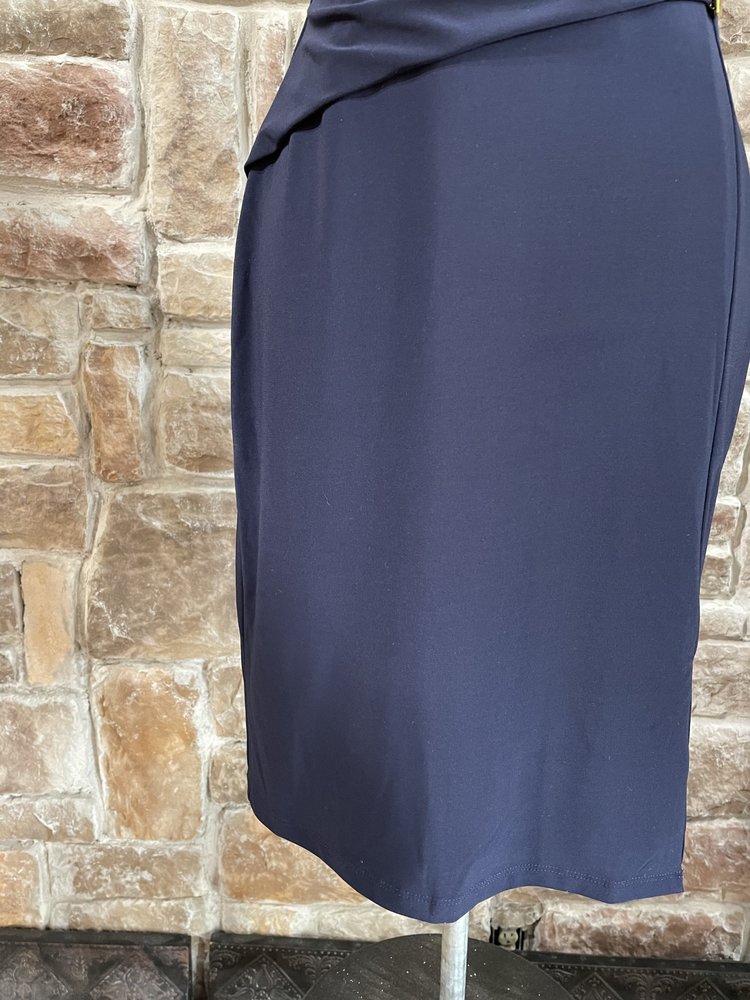 Ralph Lauren Navy Ruched V-Neck Gold Bar Dress, Size 6P