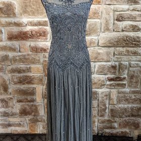 Pisarro Nights Gray 20's Style Embellished Gown, Size 10