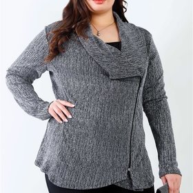 Blumin Apparel Silver Lurex Top with Asymmetrical Zipper