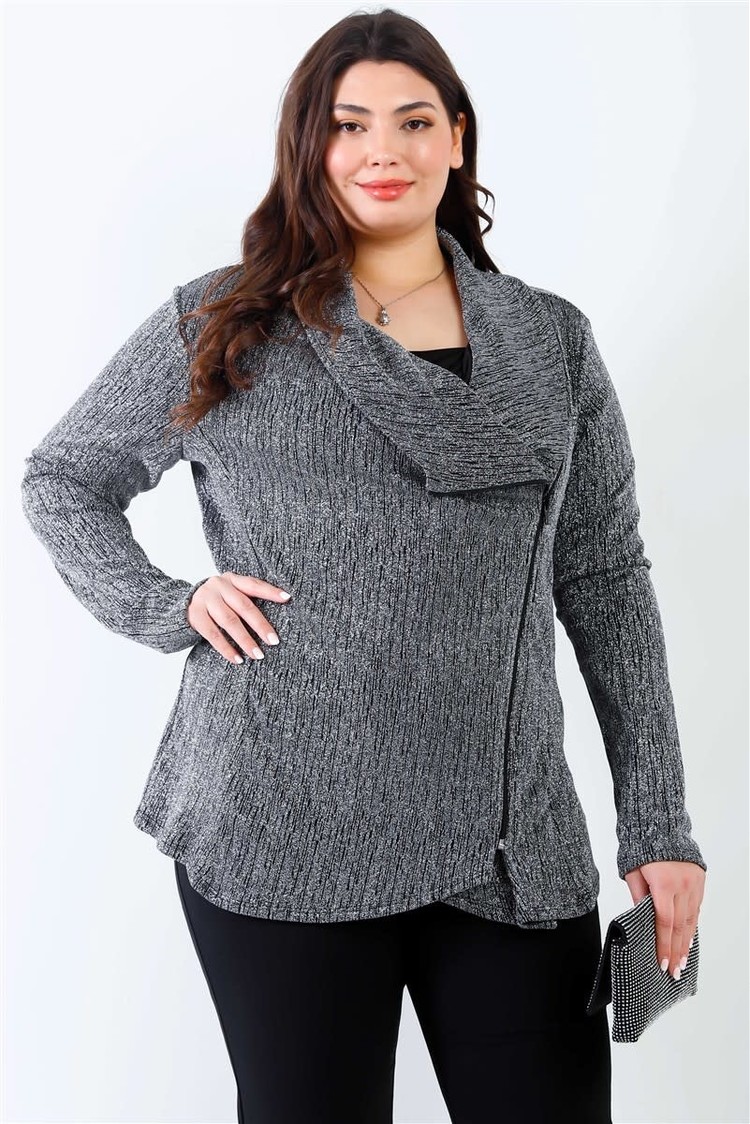 Blumin Apparel Silver Lurex Top with Asymmetrical Zipper