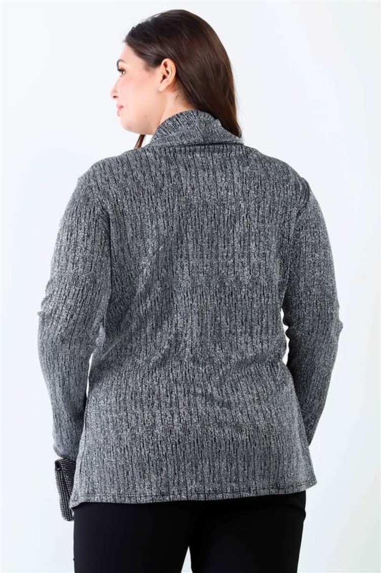 Blumin Apparel Silver Lurex Top with Asymmetrical Zipper