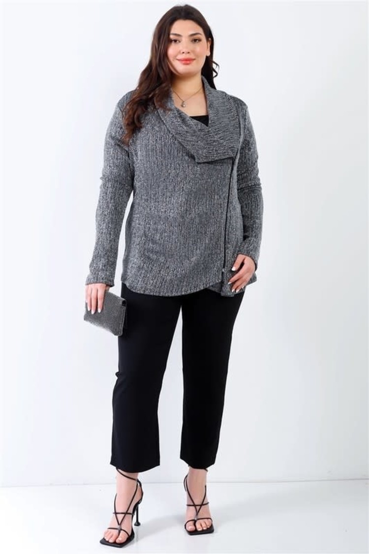 Blumin Apparel Silver Lurex Top with Asymmetrical Zipper