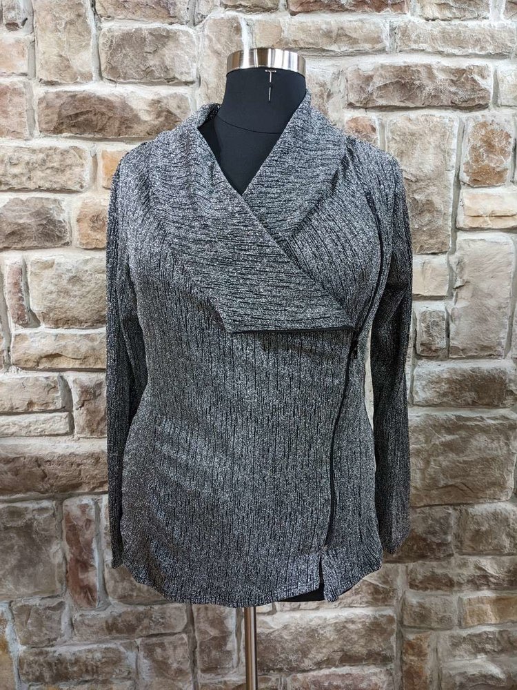Blumin Apparel Silver Lurex Top with Asymmetrical Zipper