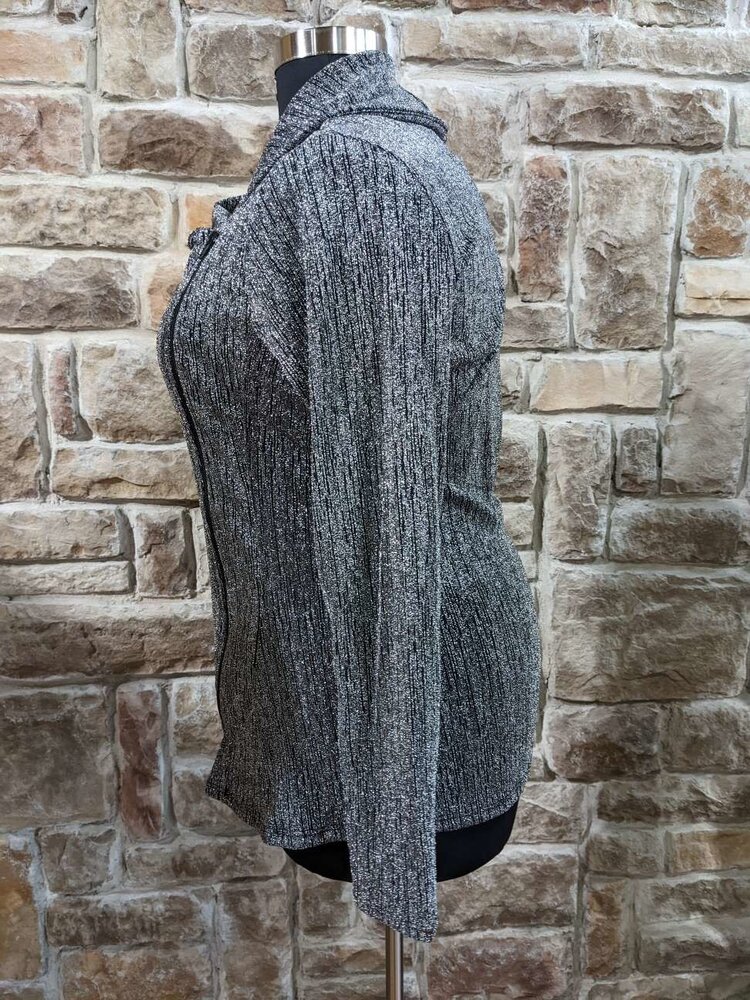 Blumin Apparel Silver Lurex Top with Asymmetrical Zipper