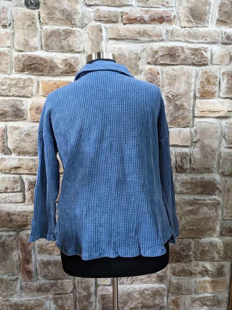 Bucketlist Blue Vintage Wash Waffle Knit Shacket