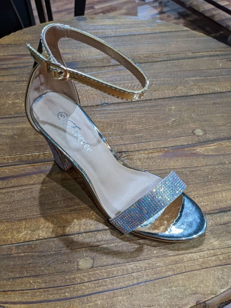 Forever Light Gold Crystal Sandals w/3" Block Heels