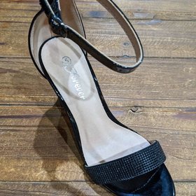 Forever Black Crystal Sandals w/3" Block Heels