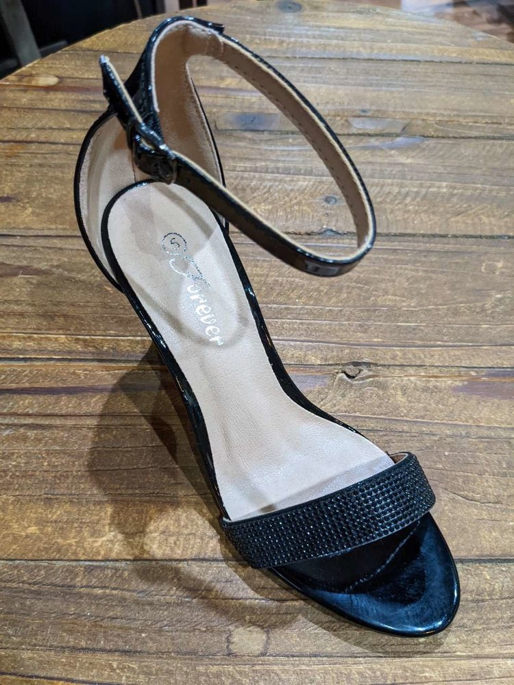 Forever Black Crystal Sandals w/3" Block Heels