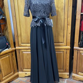 Decode 1.8 Black Sequin Lace Bodice Mock Two Piece Chiffon Dress, Size 8