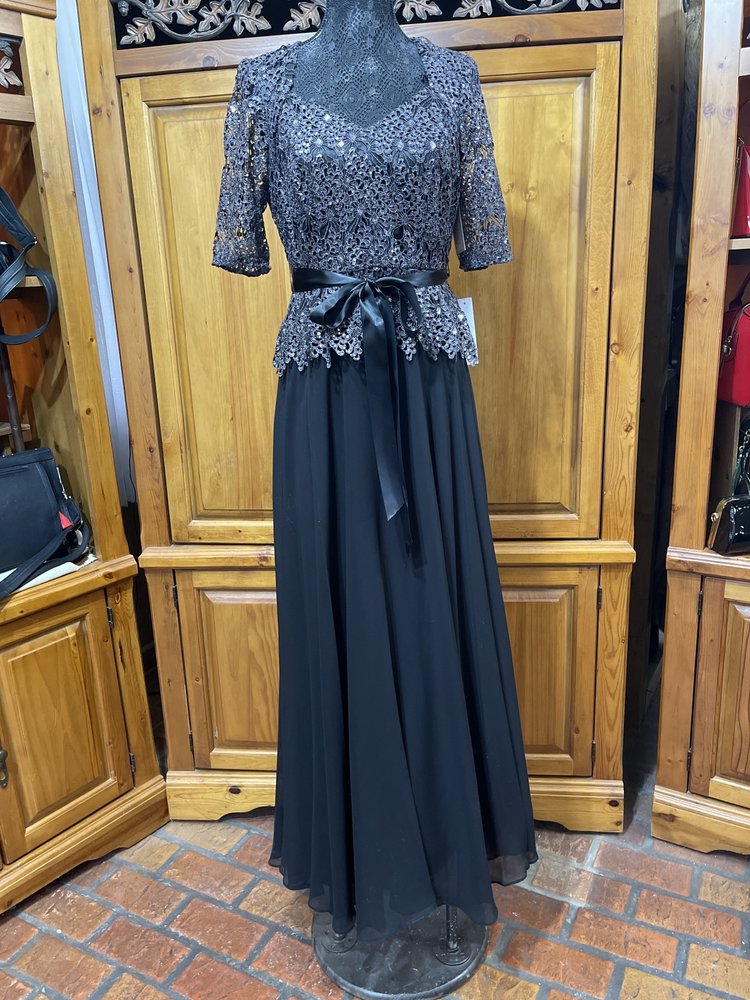 Decode 1.8 Black Sequin Lace Bodice Mock Two Piece Chiffon Dress, Size 8