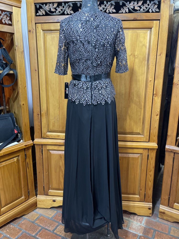 Decode 1.8 Black Sequin Lace Bodice Mock Two Piece Chiffon Dress, Size 8