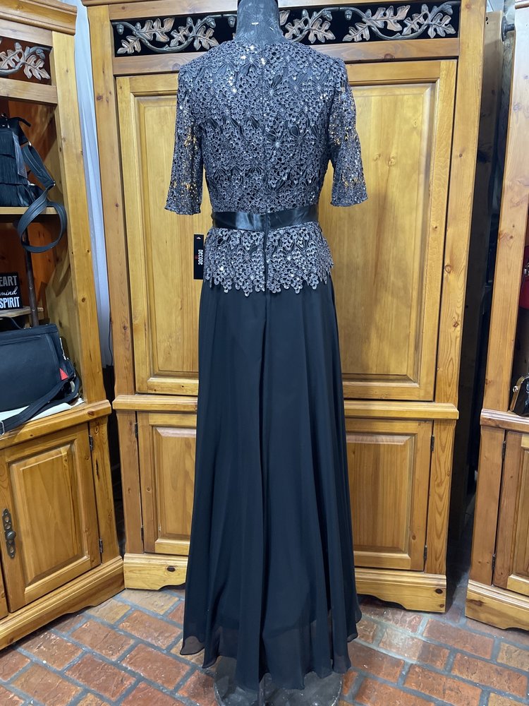 Decode 1.8 Black Sequin Lace Bodice Mock Two Piece Chiffon Dress, Size 8