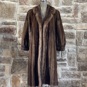 Ranch Mink Long Coat w/ Notched Lapels, Size L