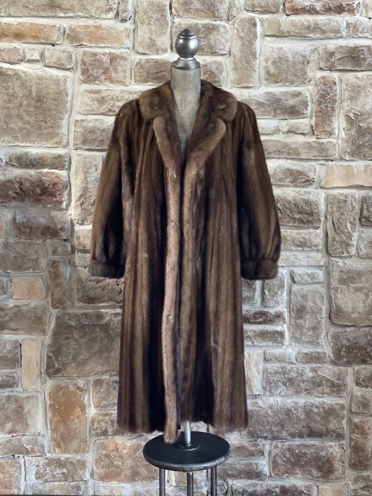 Ranch Mink Long Coat w/ Notched Lapels, Size L