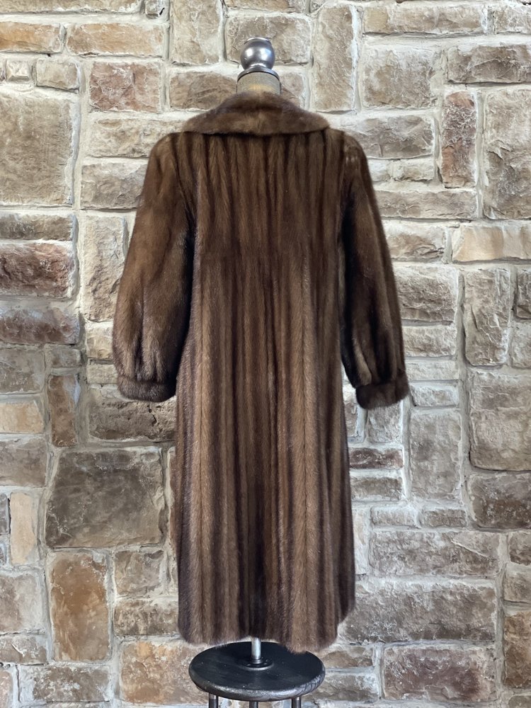 Ranch Mink Long Coat w/ Notched Lapels, Size L