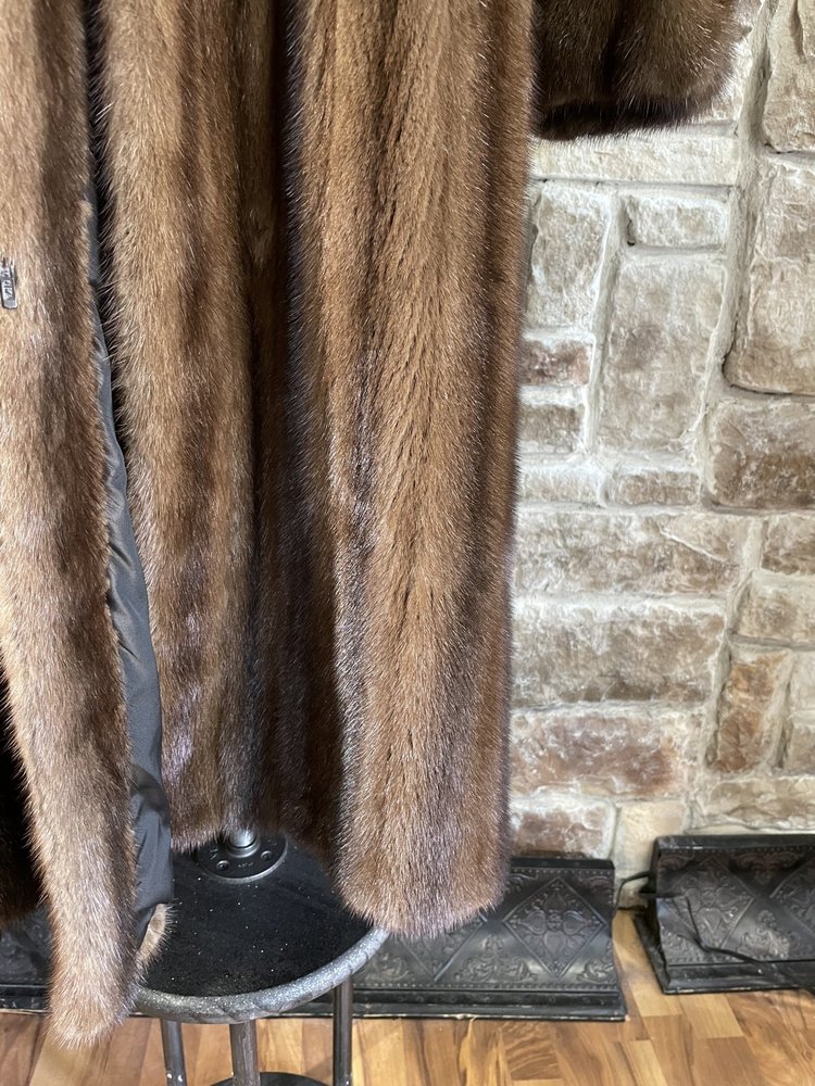 Ranch Mink Long Coat w/ Notched Lapels, Size L
