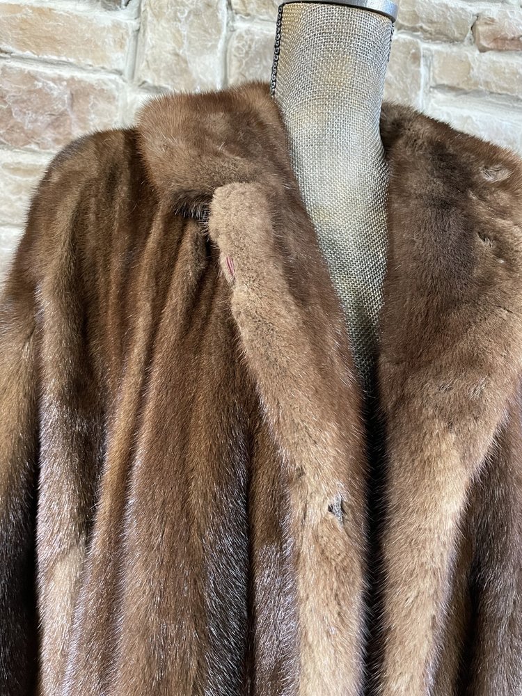 Ranch Mink Long Coat w/ Notched Lapels, Size L