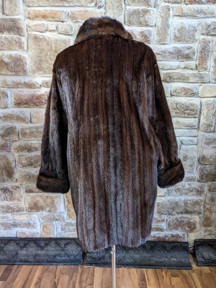 Dark Brown Mink Swing Coat w/Flap Pockets, Size 2XL