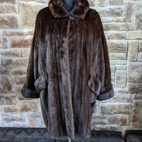 Dark Brown Mink Swing Coat w/Flap Pockets, Size 2XL