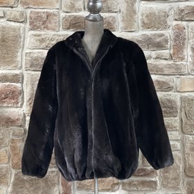 Very Dark Ranch Mink Zip-Up Bomber Jacket, Size L