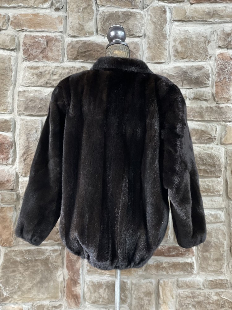Very Dark Ranch Mink Zip-Up Bomber Jacket, Size L