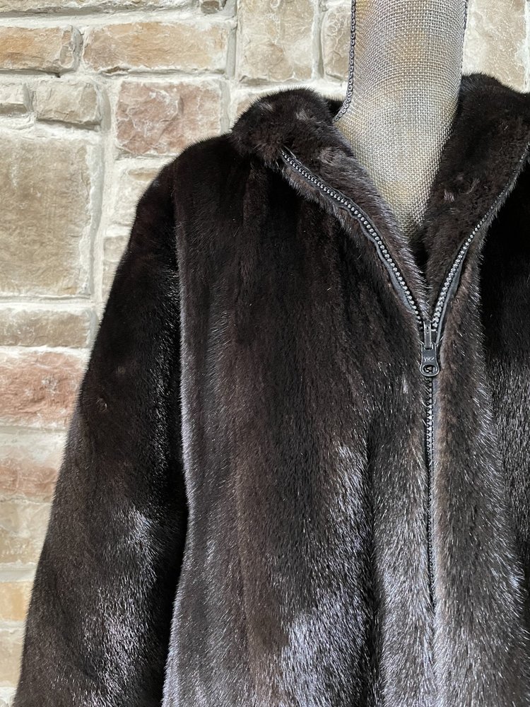 Very Dark Ranch Mink Zip-Up Bomber Jacket, Size L