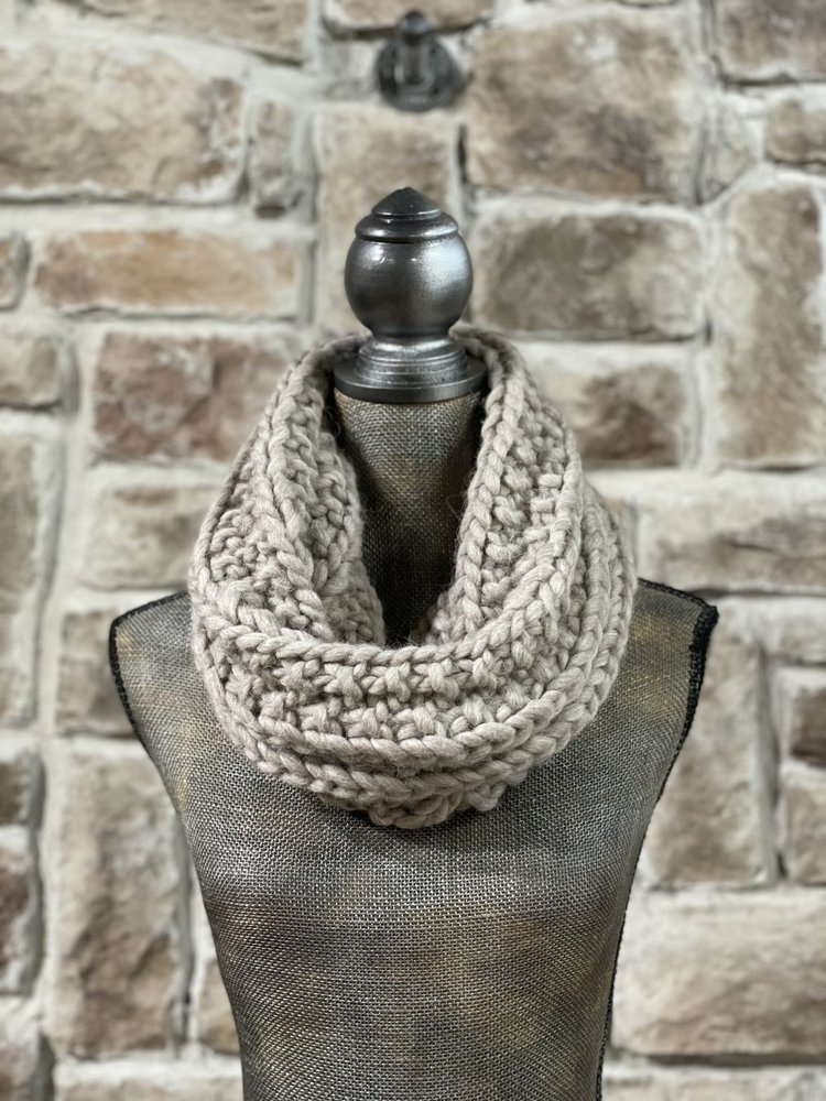Taupe Hand Knit Snood Scarf
