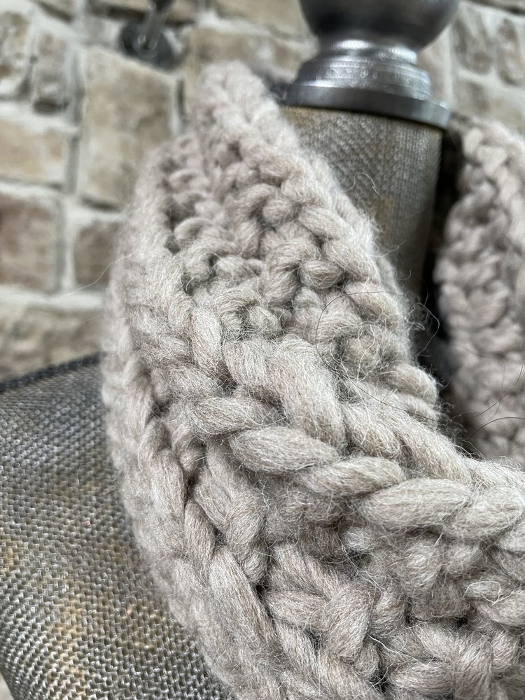 Taupe Hand Knit Snood Scarf
