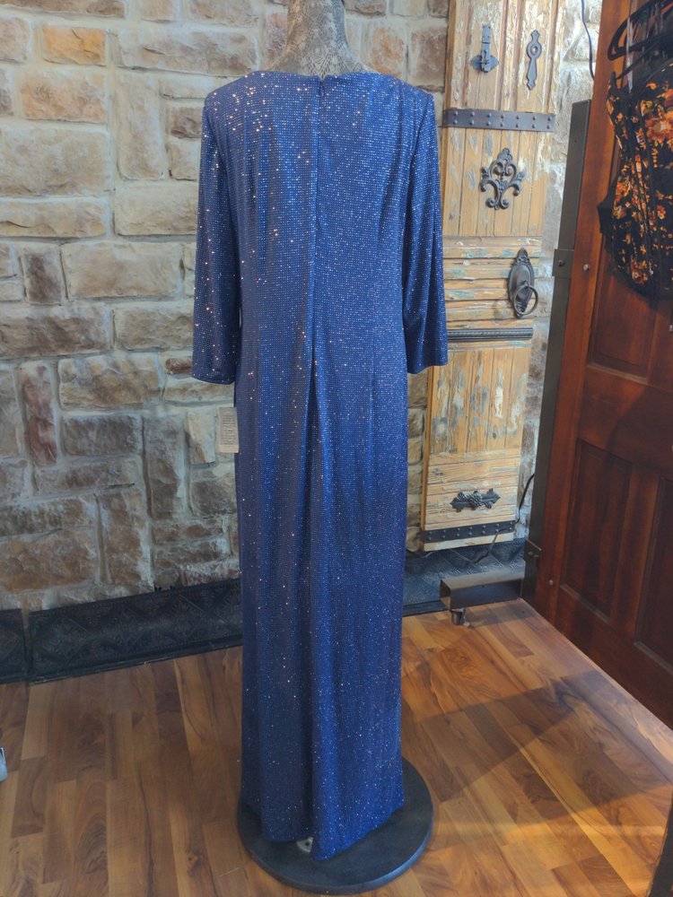 Alex Evenings Blue Twist-Front Gown with Silver Shimmer