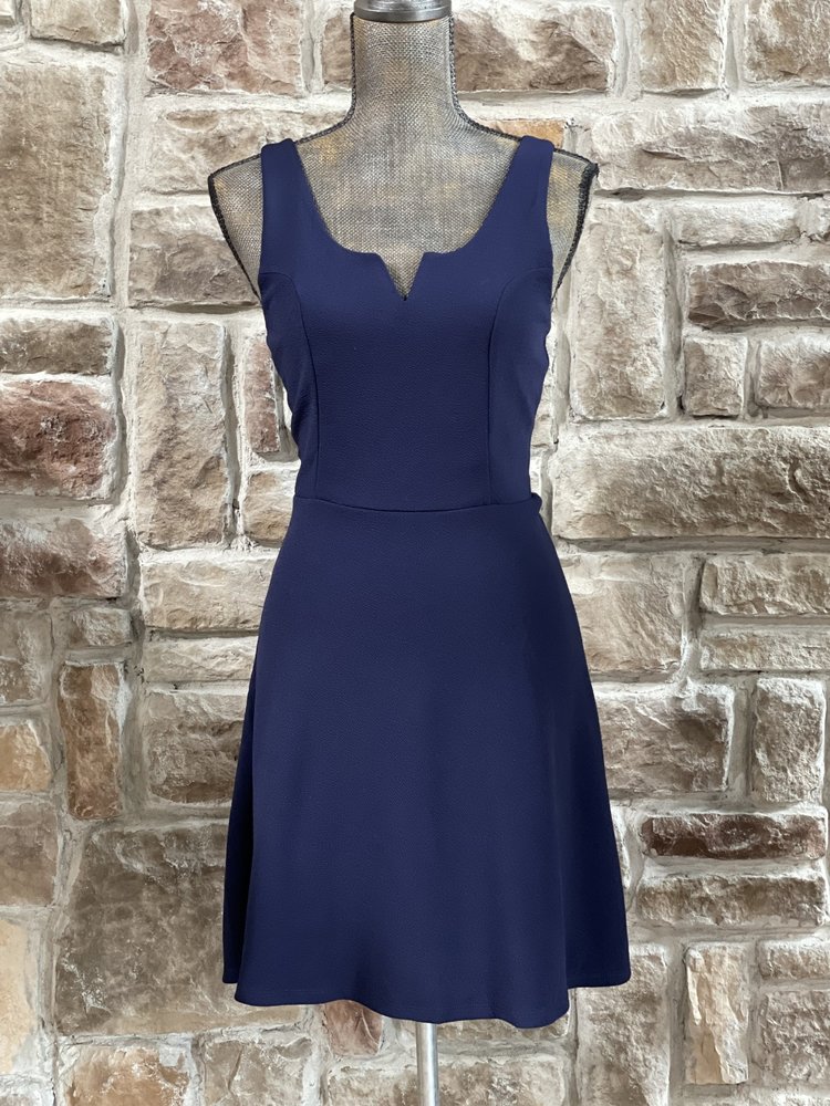 Planet Gold Navy Light Crepe V-Notched  Dress, Size L