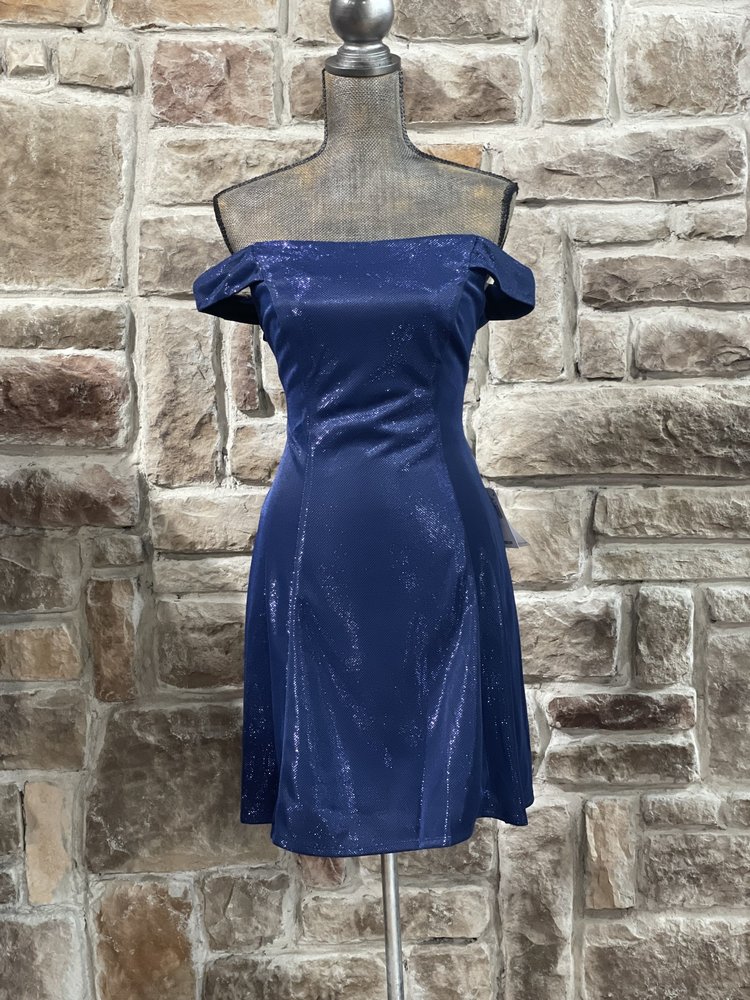 Teeze Me Navy Shimmer A-Line Dress