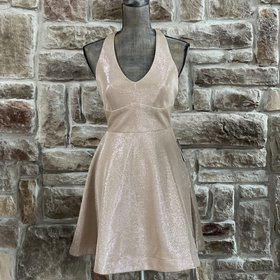 Teeze Me Champagne Halter Strap Back Fit and Flare Dress, Size 9/10