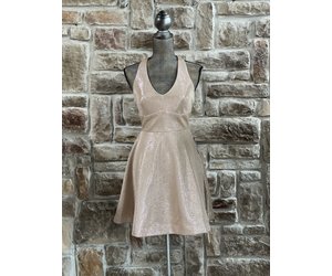 Champagne Halter Strap Back Fit and Flare Dress, Size 9/10 - Elements Unleashed Champagne Halter Strap Back Fit and Flare Dress, Size 9/10 - Elements Unleashed
