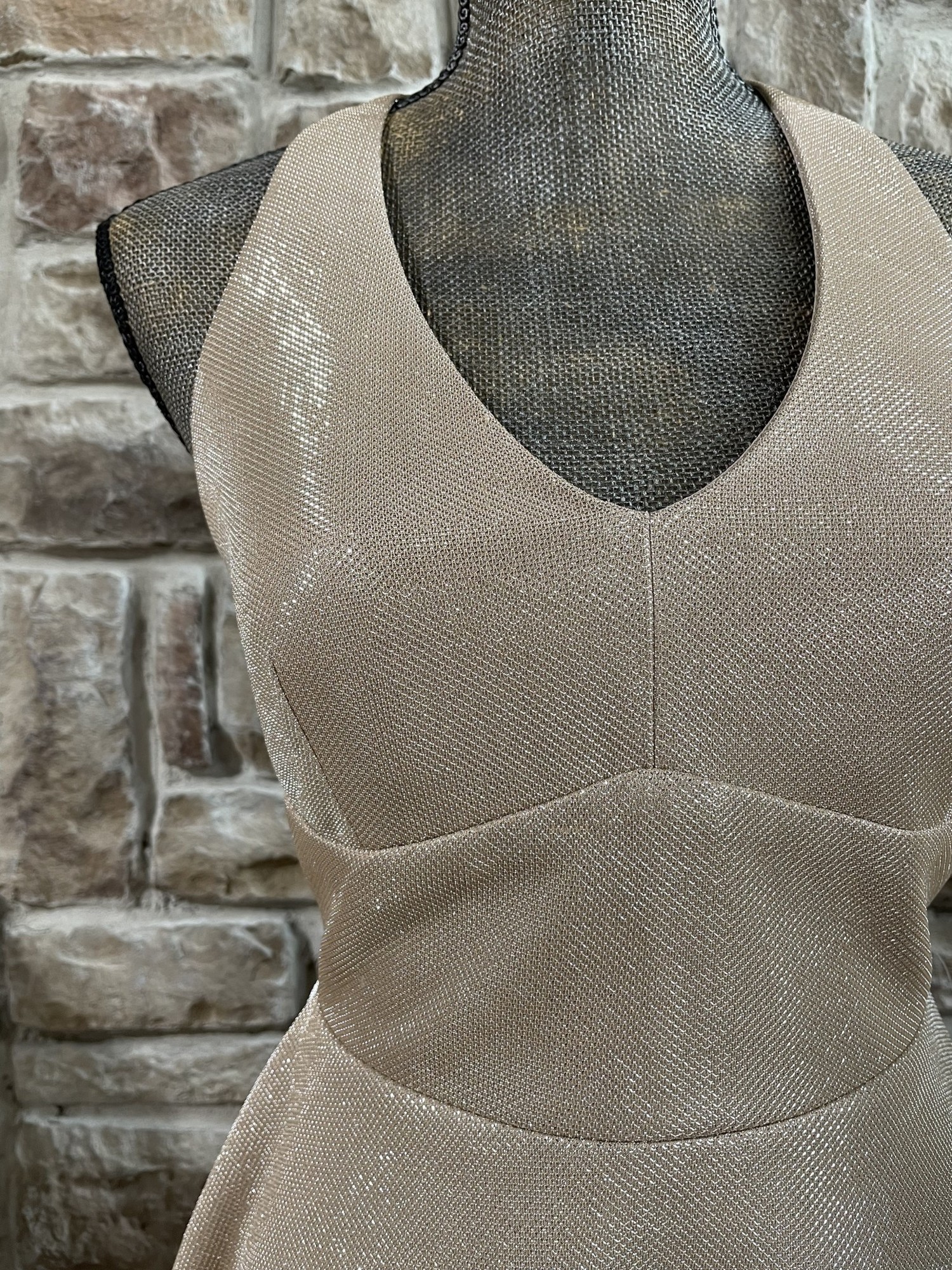 Teeze Me Champagne Halter Strap Back Fit and Flare Dress, Size 9/10 Teeze Me Champagne Halter Strap Back Fit and Flare Dress, Size 9/10