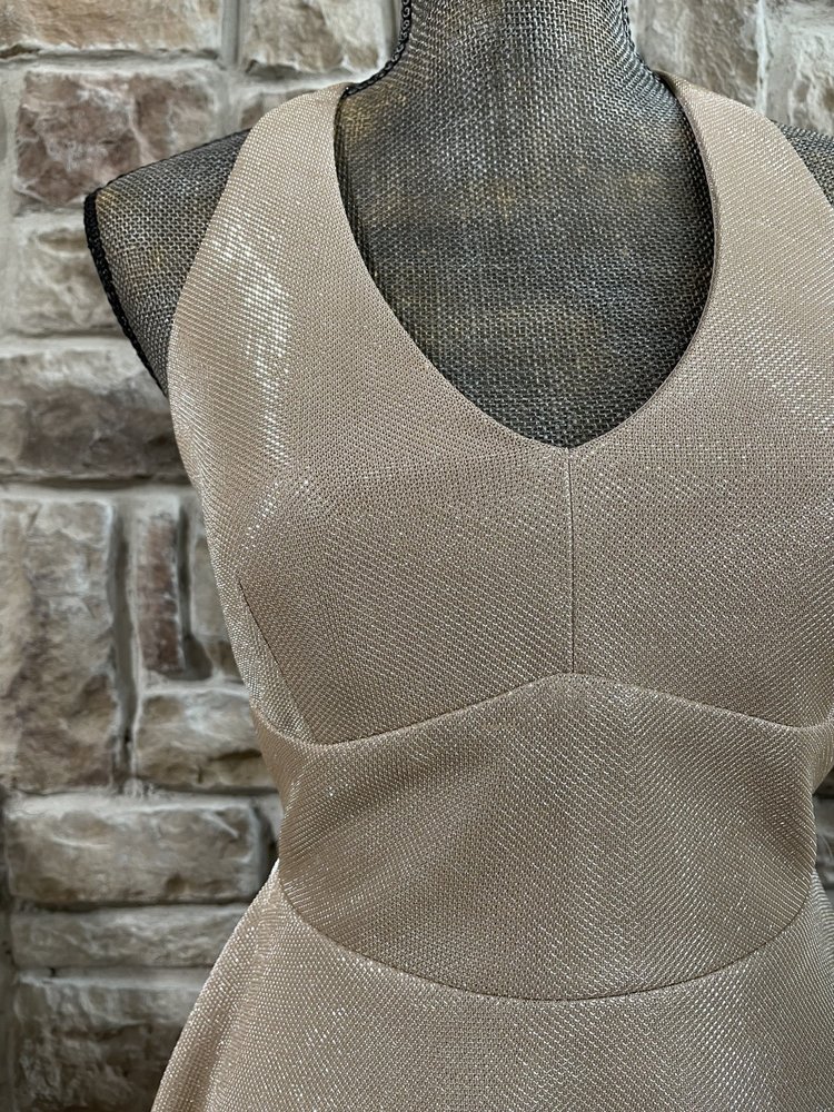 Teeze Me Champagne Halter Strap Back Fit and Flare Dress, Size 9/10